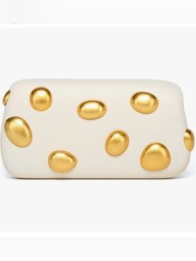 Ivory Clutch with Gold Accent Studs - Women’s Evening Wristlet